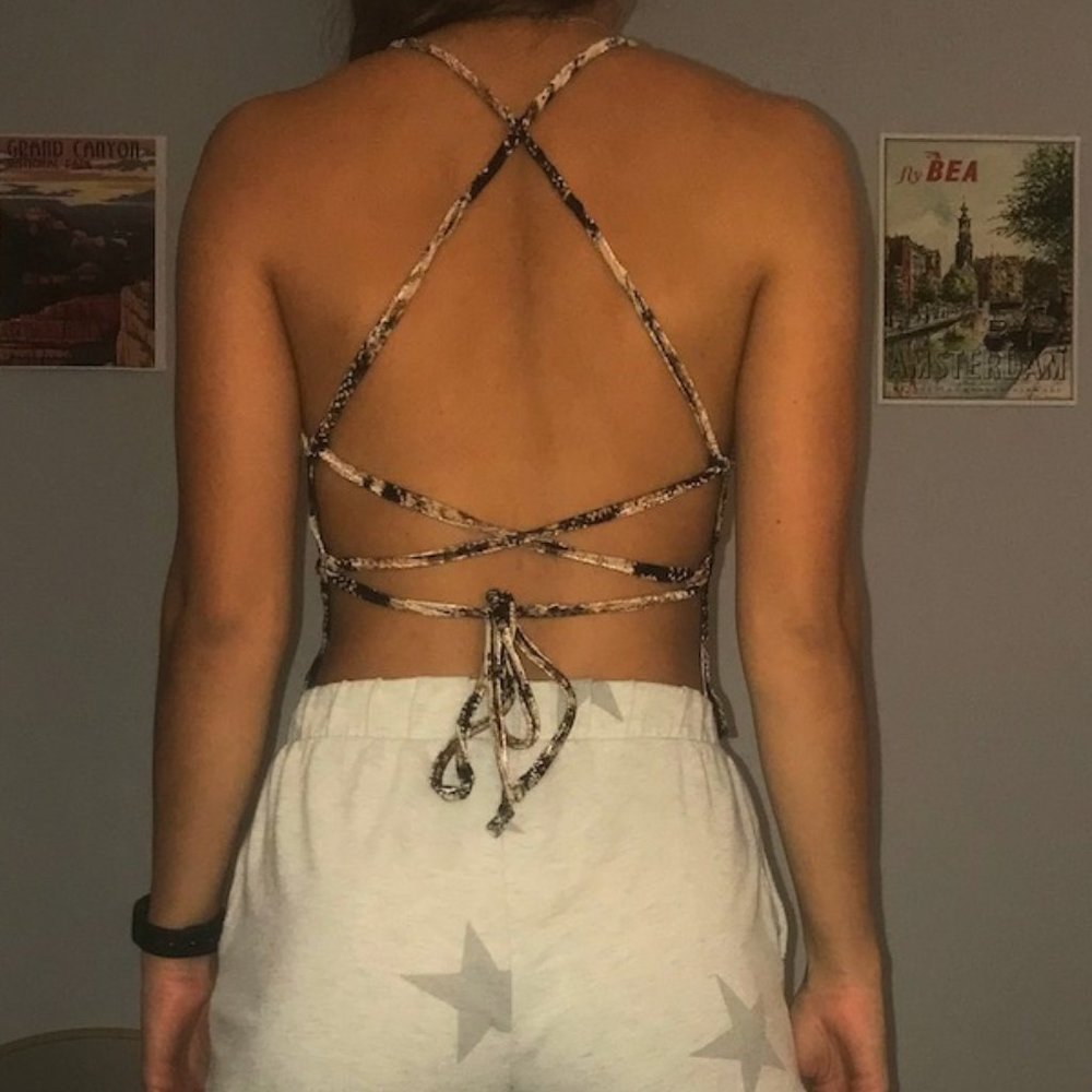 Urban Outfitters Velvet Snake Skin Criss-Cross back Top